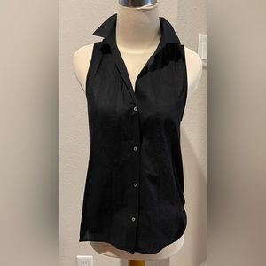 Helmet Lang Sleeveless Seamed Bodice, Black Poplin Cotton Blouse Petite NWT